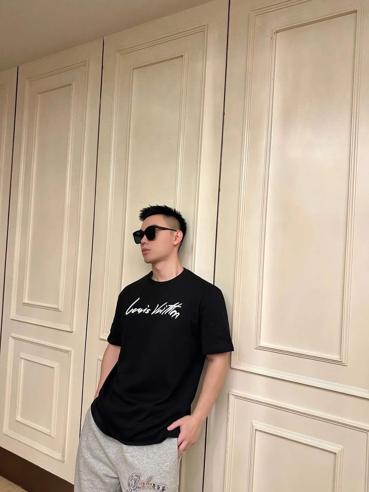 Louis Vuitton/Louis Vuitton 26ss signature letter embroidered short sleeves